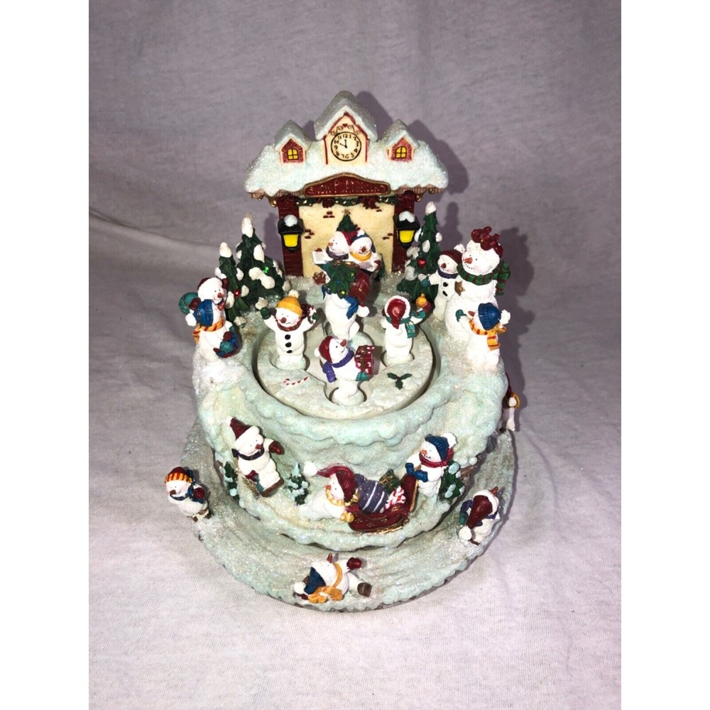 San Francisco Music Box Co Snowman Playground Christmas RARE Double Rotating